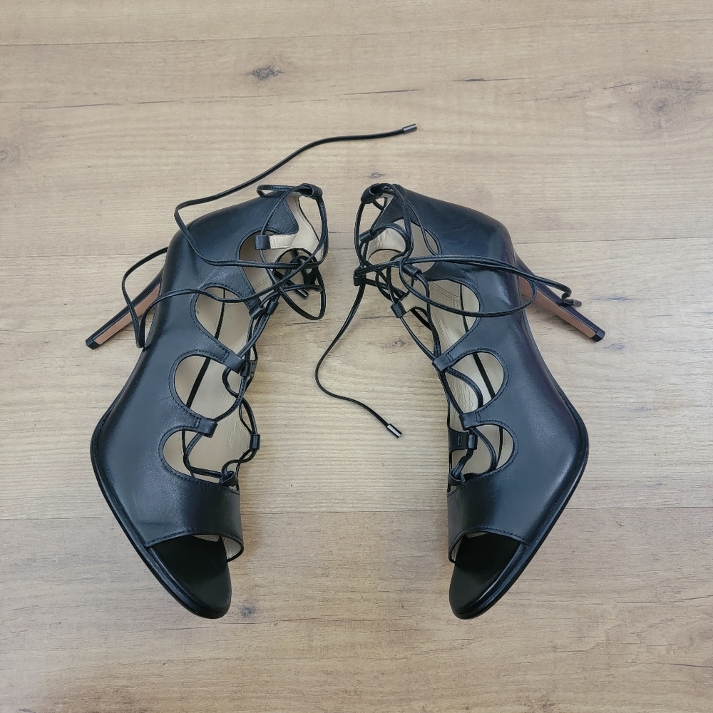 COACH Kira Lace-Up Black Leather Heels - Picture 5 of 14